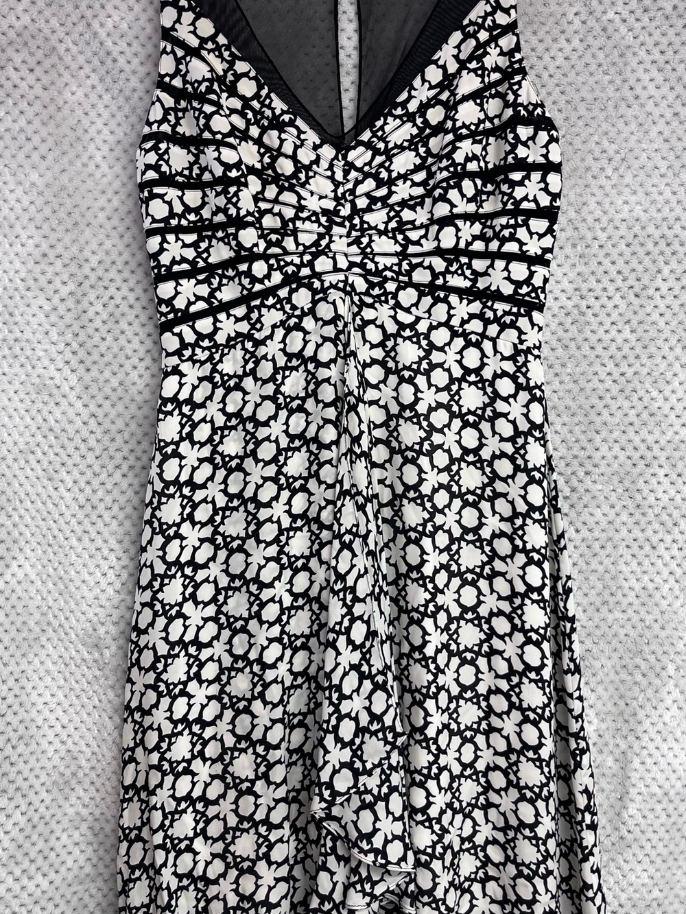 Chetta B Black & White One-Shoulder Patterned Dress